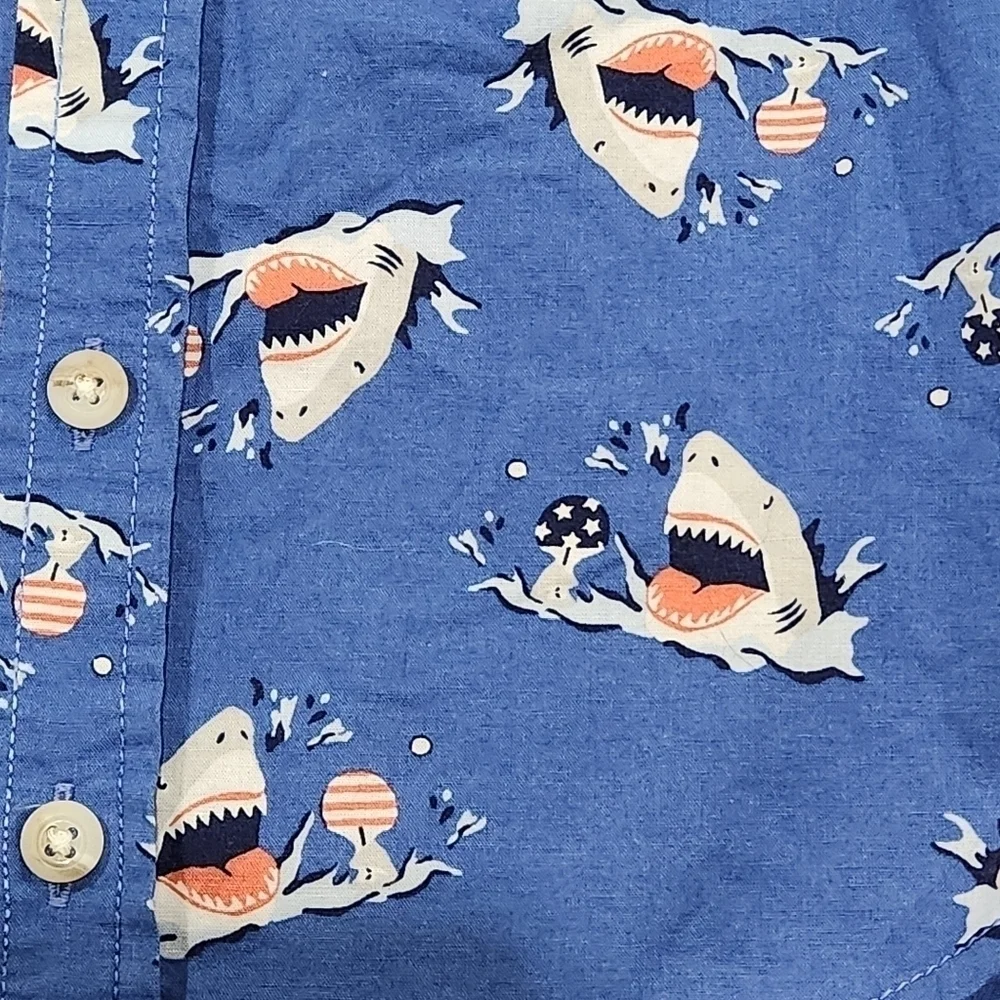 Old Navy Toddler Ping Pong Shark Button Down Short Sleeve Shirt Size 12/18M